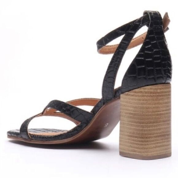 #90 CREVO Kaitlyn 80Snakeskin Black Chunky Heel Sandals - Picture 2 of 11